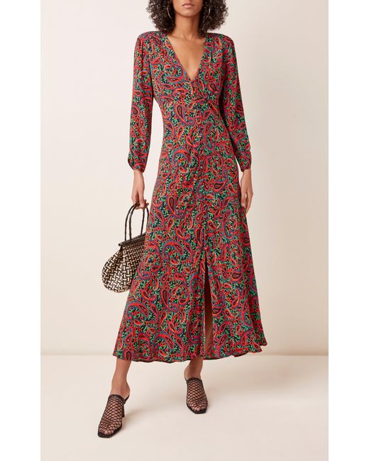 RIXO London Synthetic Katie Paisley Crepe Midi Dress in Floral (Red) - Lyst