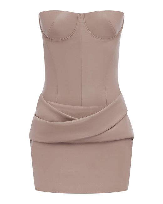 Alex Perry Brown Longline Cupped Leather Mini Dress