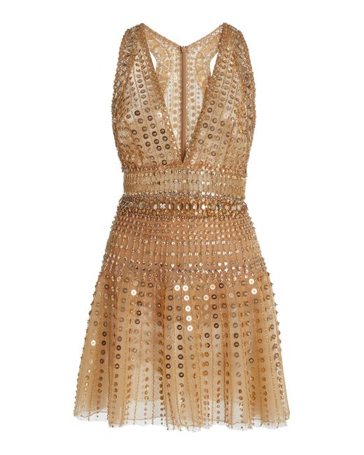 Zuhair Murad Natural Embellished Tulle Mini Dress