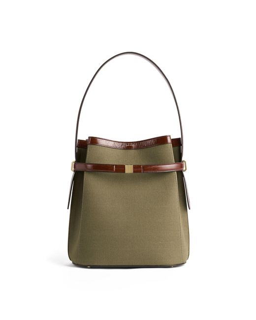 Totême  Green Belted Leather-trimmed Canvas Bucket Bag