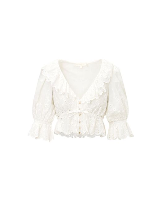 LoveShackFancy White Adraline Jardin Eyelet Crop Top