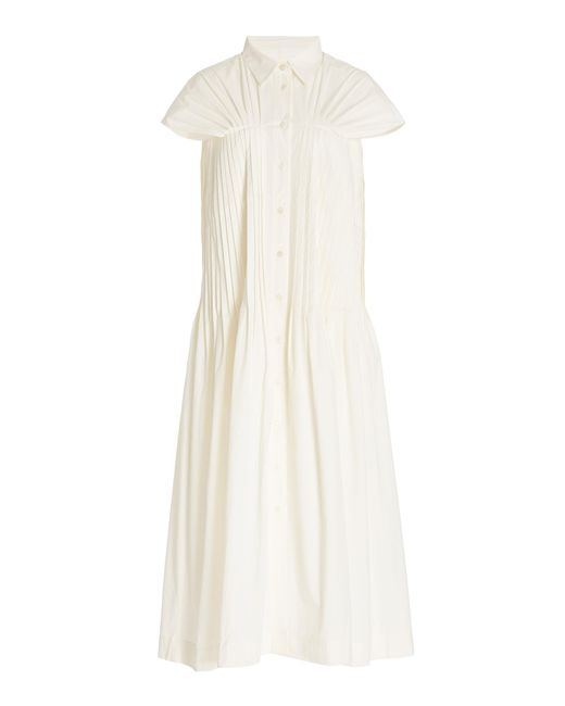 GIA STUDIOS White Pleated Poplin Maxi Shirt Dress