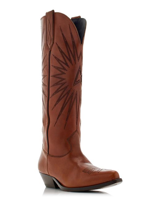 Golden Goose Deluxe Brand Brown Wish Star Embroidered Leather Western Boots
