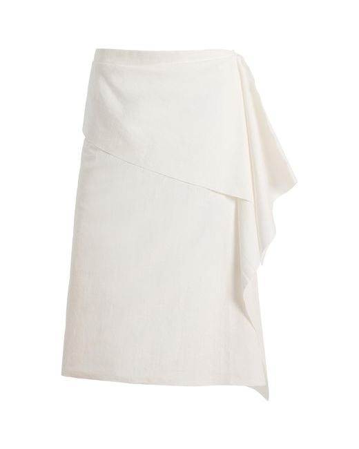 Niccolò Pasqualetti White Sutura Draped Linen-Cotton Midi Skirt