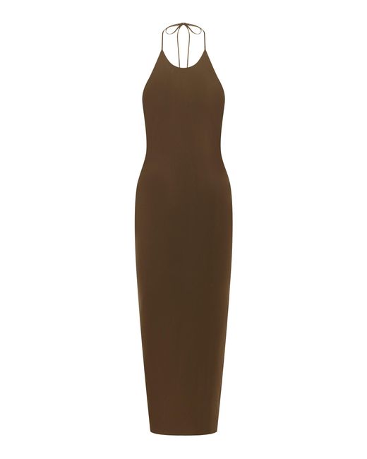 Alex Perry Brown Halter Powermesh Maxi Dress