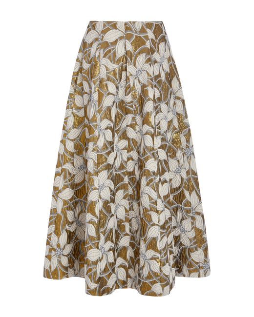 Markarian White Marjorie Floral Brocade Flared Midi Skirt