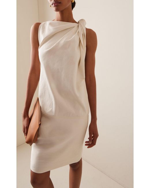 Totême  White Twisted Cotton-linen Satin Midi Dress