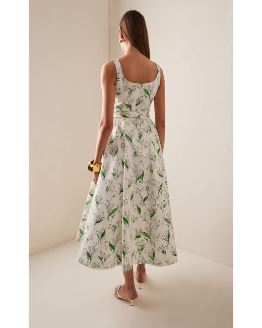 Carolina Herrera White Sash-detailed Floral Cotton-blend Midi Dress