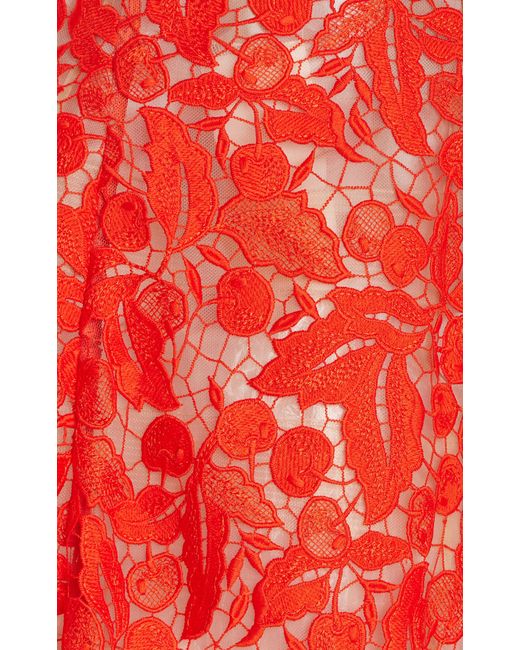Oscar de la Renta Red Guipure Lace Cocktail Dress