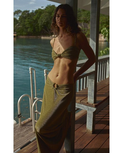 Johanna Ortiz Green Heliconia Glittered Bikini Top