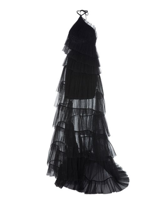 Alexis Black Justina Tiered Tulle Halterneck Gown