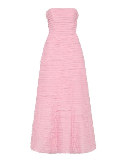 Aje. Pink Soundscape Strapless Ruffled Maxi Dress