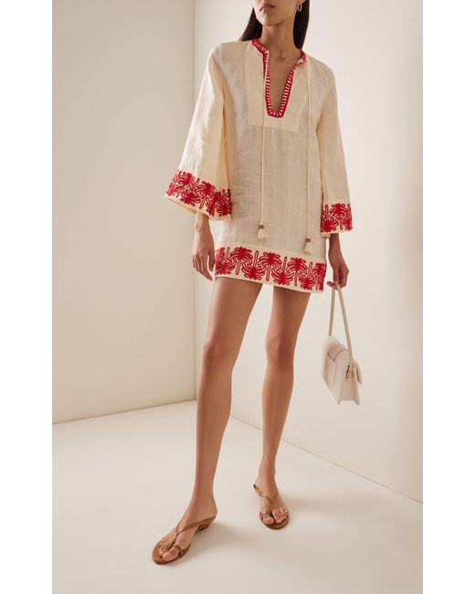 Johanna Ortiz White + Net Sustain Ocean Clan Embroidered Organic Linen-blend Mini Dress
