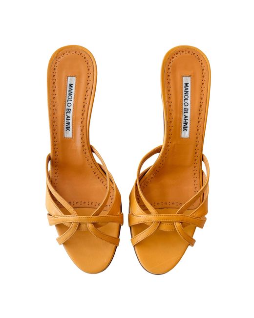 Dear Clementine Vintage Orange Manolo Blahnik Leather Barely-There Strappy Heels