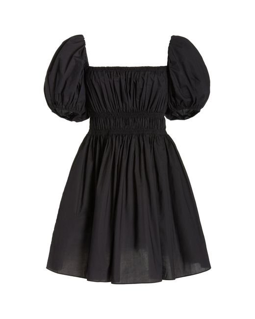 Matteau Black Shirred Cotton Mini Dress