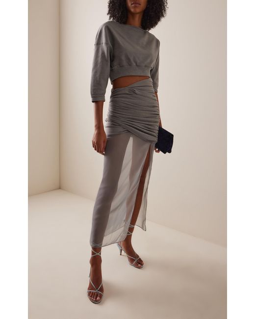 Nensi Dojaka Gray Ingrid Sheer-Hem Draped Cotton Skirt