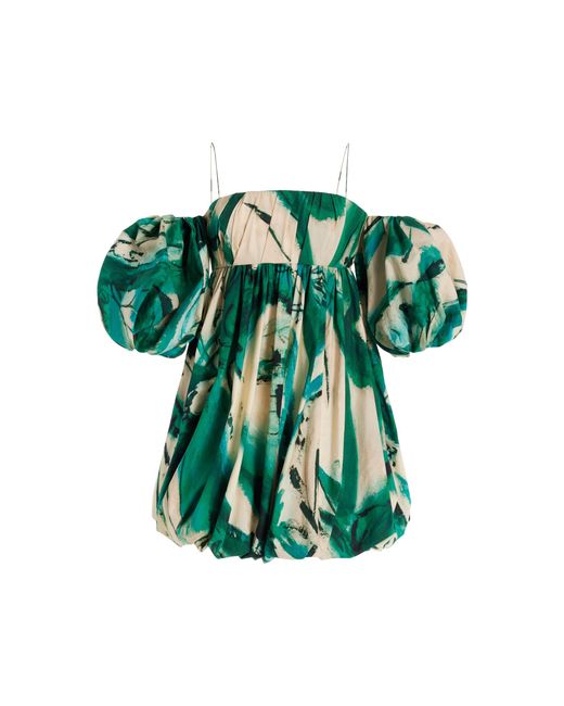 Ulla Johnson Green Hartigan Off-The-Shoulder Cotton Poplin Mini Dress