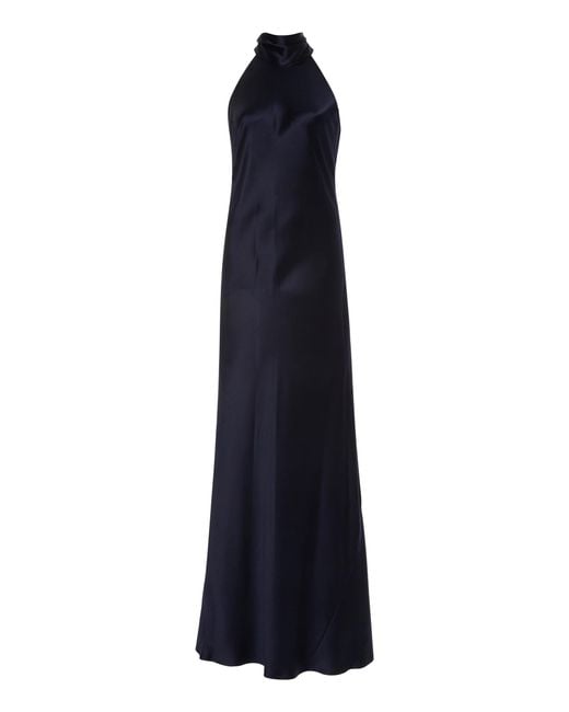 Galvan Blue Sienna Silk Halter Dress