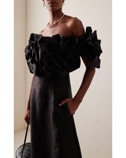 Aje. Etta Ruffled Linen-Blend Midi Dress in Black | Lyst Australia