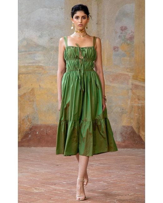 Lena Hoschek Green Antonella Ruched Cotton Midi Dress