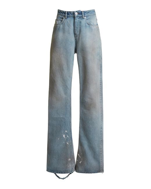 Balenciaga Blue Organic Distressed Cotton Wide-leg Jeans