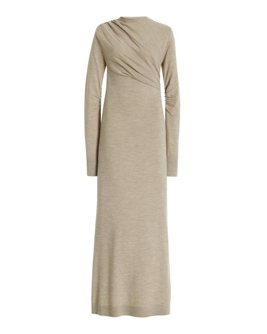 TOVE Natural Alice Ruched Wool Maxi Sweater Dress