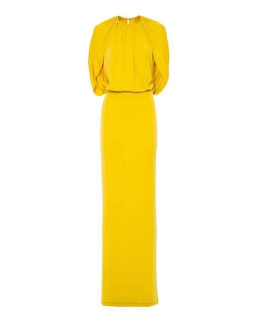 DES_PHEMMES Yellow Crepe Maxi Cape Dress