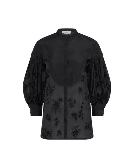 Gabriela Hearst Black Sofia Puff-Sleeve Silk Shirt