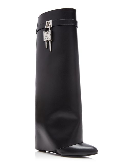 Givenchy Black Shark Lock Wide-Fit Leather Pant Boots