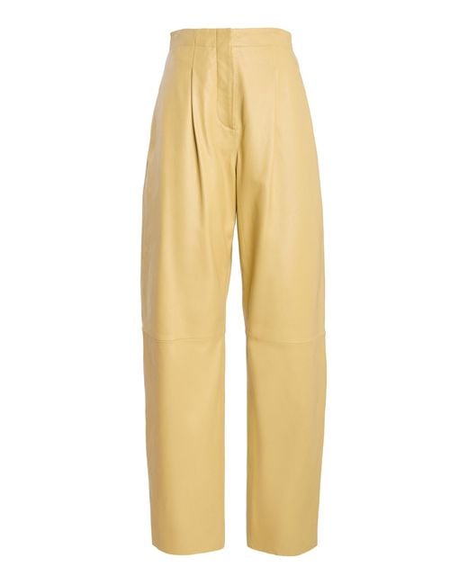 Ulla Johnson Yellow Nathalie High-Rise Leather Barrel-Leg Pants