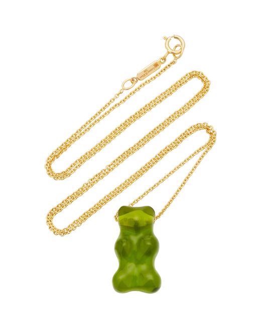 Lauren X Khoo Green Gummy Bear 18k Gold Quartz Necklace