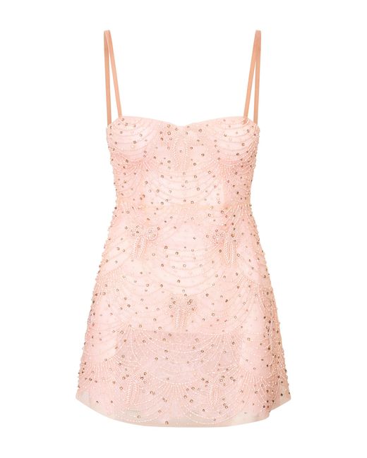 LoveShackFancy Pink Elsia Pearl-Embellished Mini Dress
