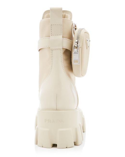 Prada Natural Monolith Lace-up Boots With Pouch