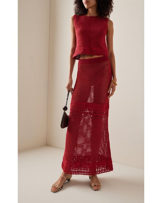 All That Remains Red Grace Crocheted Cotton Maxi Skirt