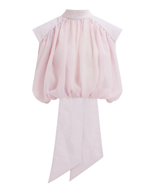 Aje. Pink Marcella Sheer Blouson Top