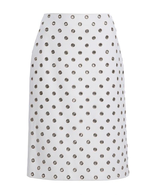 Michael Kors White Embellished Leather Knee-Length Skirt