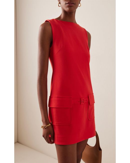 Staud Red Sheila Belted Stretch-crepe Mini Dress