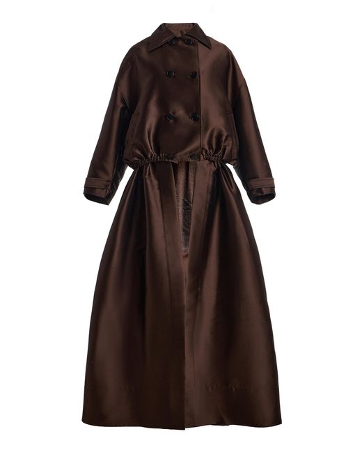 Burc Akyol Brown Convertible Satin Bomber Coat