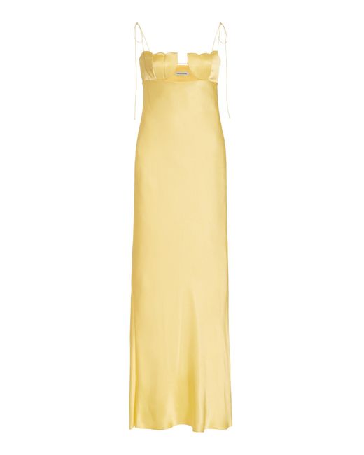 Anna October Yellow Tulip Satin Maxi Dress