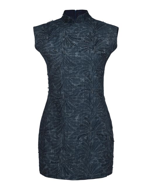 Francesca Miranda Blue Azalea Bead-Embellished Denim Mini Dress