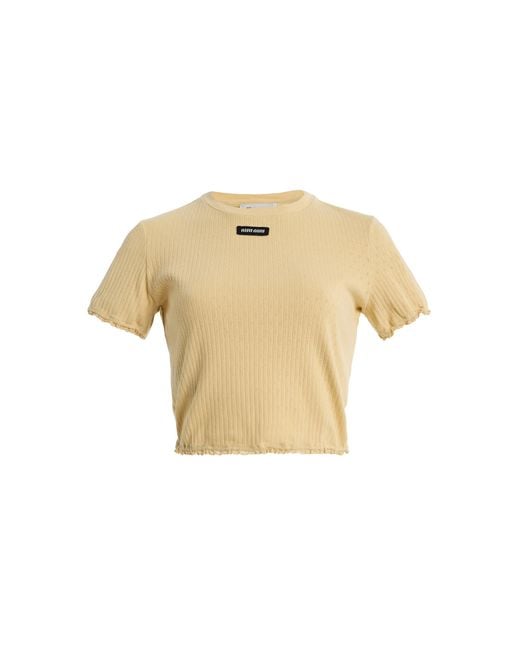 Miu Miu Yellow Pointelle-Knit Cotton Baby Tee