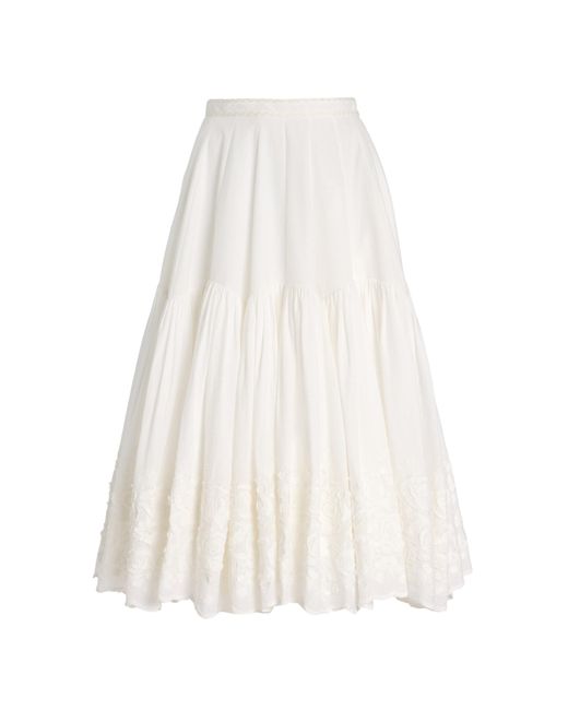 Lena Hoschek White Ditsy Cotton-Lace Midi Skirt