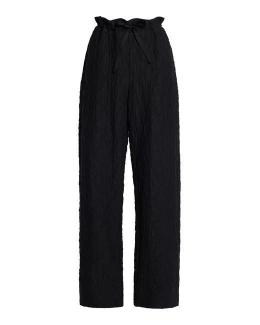 Erdem Black Drawstring Cotton Cloque Wide-Leg Pants