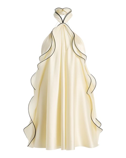 Brandon Maxwell Natural Remy Ruffle Stretch-Silk Charmeuse Mini Dress