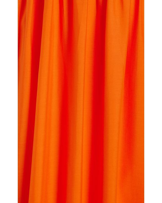 Jonathan Simkhai Orange Oleander Gathered Satin Maxi Halter Dress