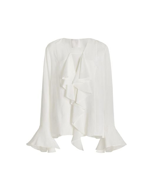 Givenchy White Ruffled Silk-jacqurd Top