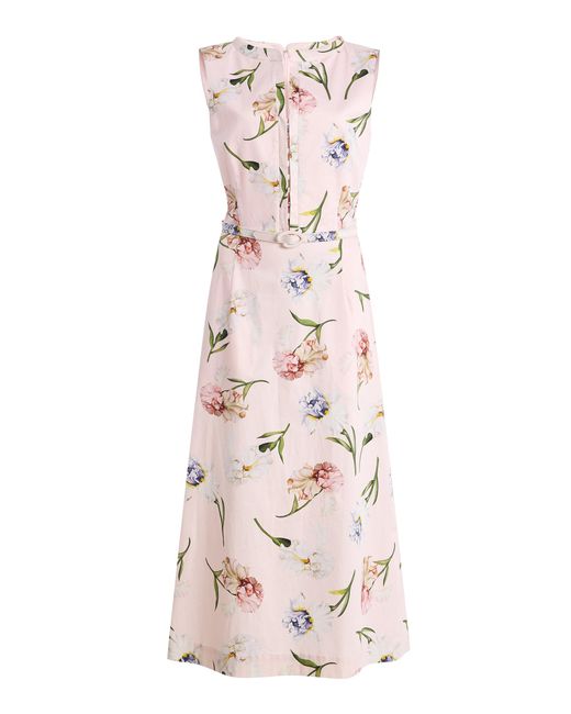 Oscar de la Renta Pink Painted Iris Poplin Midi Dress