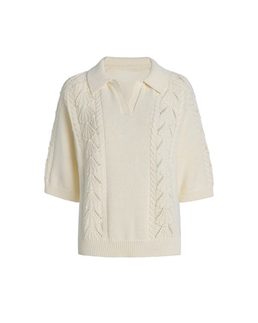 Loulou de Saison White Shell Cotton Polo Sweater