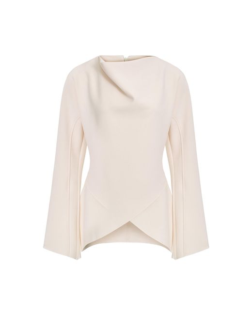 Source Unknown Natural Solina Crepe Cowl-Neck Top