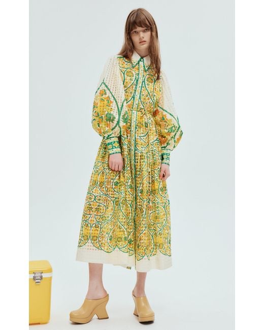 ALÉMAIS Yellow Rhonda Printed Cotton-silk Shirt Dress